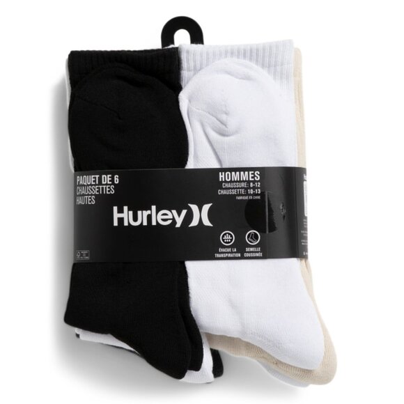 HURLEY White/Black 6pk Crew Athletic Socks - Picture 1 of 1